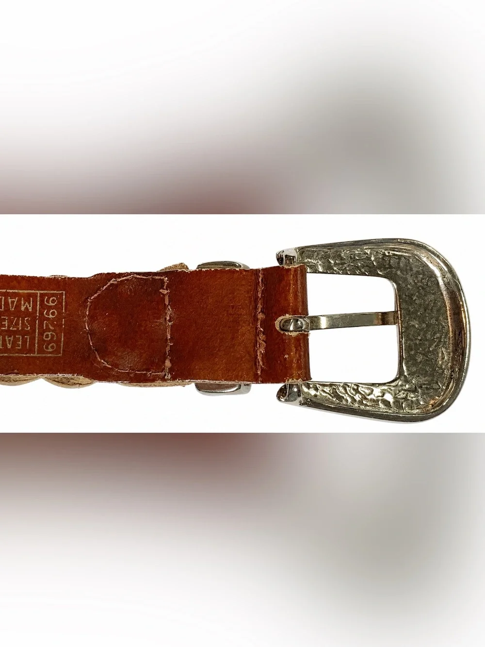 Vintage Italian Braided Leather Western Belt M/L 30-34 Silver Buckle